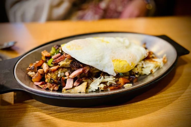 This huge breakfast in a pan is a must try breakfast in Detroit.
