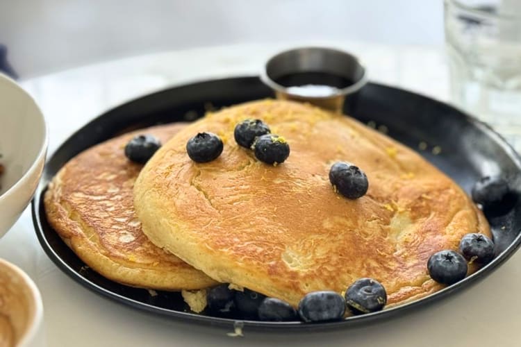 These blueberry topped pancakes are a favorite breakfast in Detroit. 