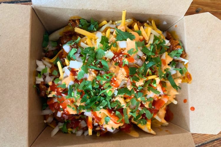 Kimchi fries with cheese is a top seller at this fast food restaurant in Austin. 