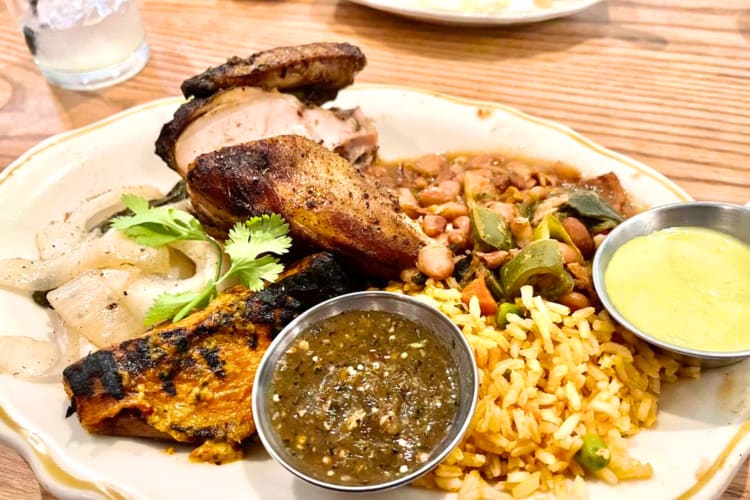 Try Mexican fried chicken, rice and fried vegetables at this Mexican fast food joint in Austin. 