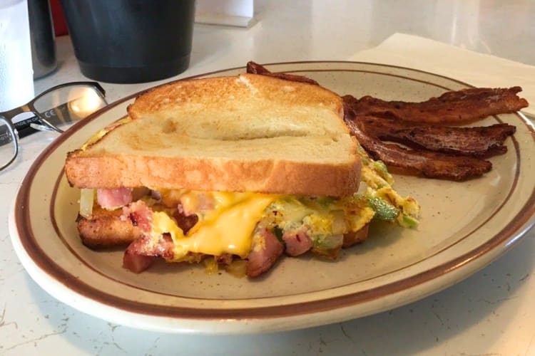 Try the breakfast Denver sandwich with a side of bacon for breakfast in minneapolis 