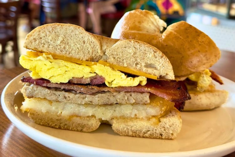 Get the ultimate breakfast in Minneapolis with this stuffed breakfast bagel. 