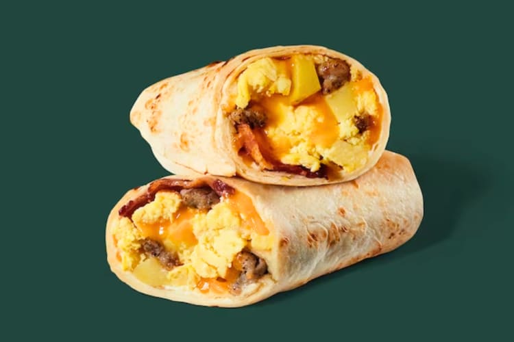 Try the Bacon, Sausage & Egg Wrap from the Starbucks breakfast menu. 