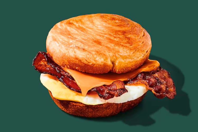Double-Smoked Bacon, Cheddar & Egg Sandwich from the Starbucks breakfast menu.
