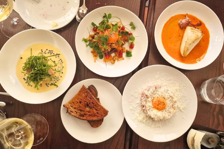 Visit this romantic restaurant in London to try a variety of dishes including eggs, salad, steak and more.
