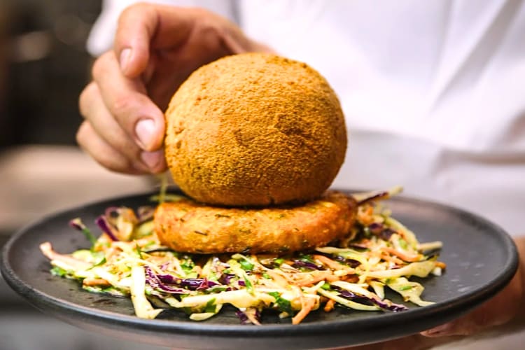 Order a huge chicken Kiev at this romantic restaurant in London. 
