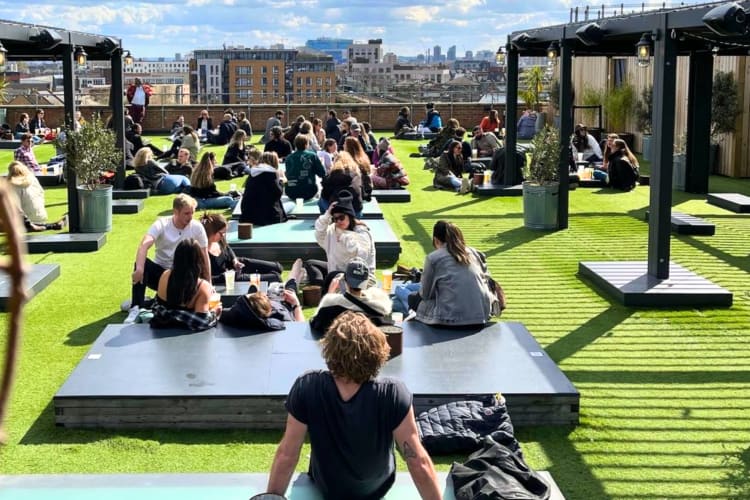 Visit this large rooftop bar with views of the city for a unique team building activity in London. 