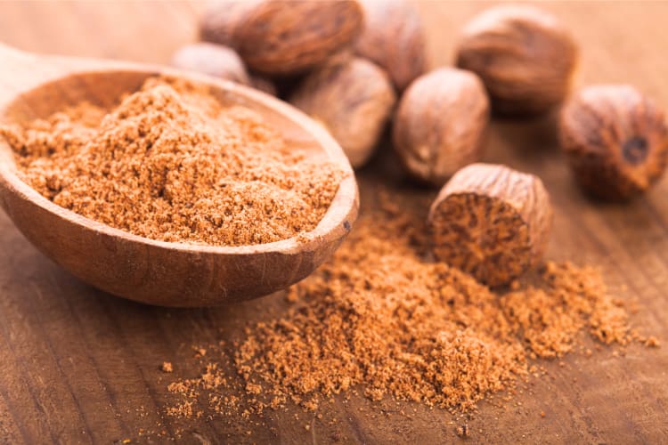 Looking similar to other ingredients on this list of spices, Nutmeg is a fine orange powder. 
