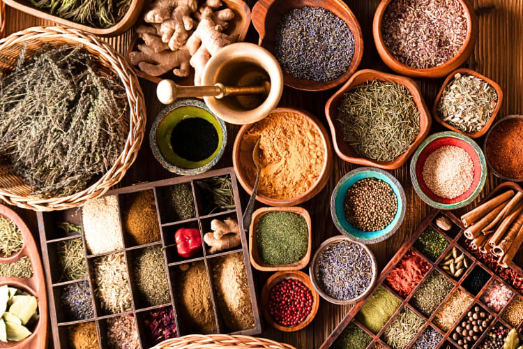 An Indian spice blend including cumin, turmeric, ginger, chili powder and cilantro seeds. 