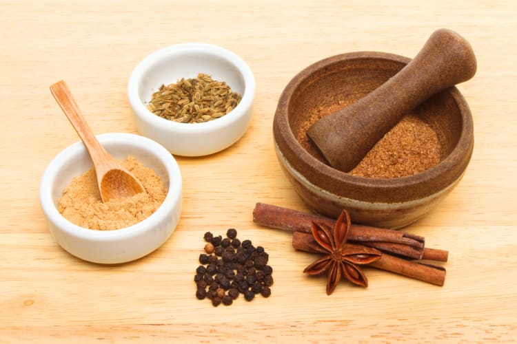 Many inclusions on lists of spices can be combined to make Chinese Five Spice, including peppercorn and fennel seeds. 