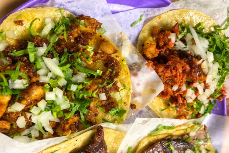 Pastor Taco topped with beef, onions, chives and more are on offer at this fast food Chicago restaurant. 