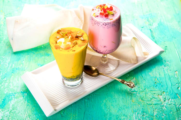 Rose and vanilla flavor traditional falooda, the North Indian food version of an ice cream milkshake.