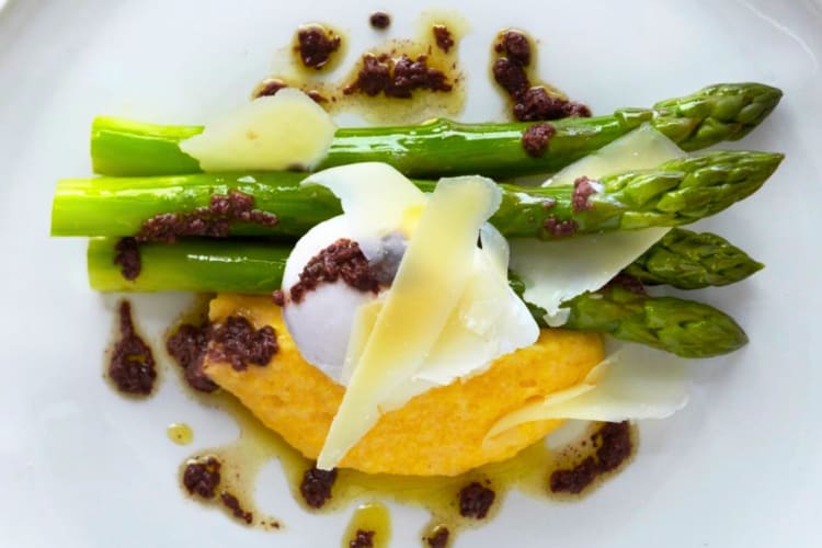 Roasted asparagus can be found at this Michelin star restaurant in London. 