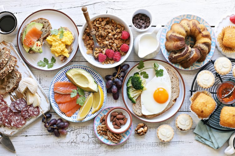 A selection of brunch dishes on an outdoor table