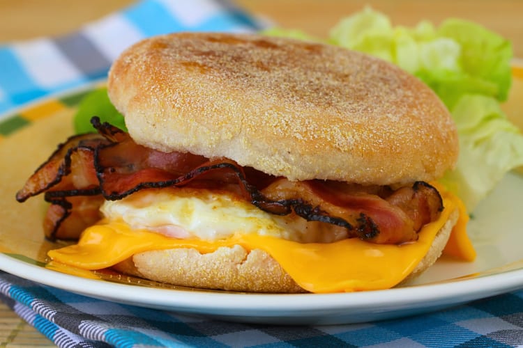 Bacon, egg and cheese English muffin