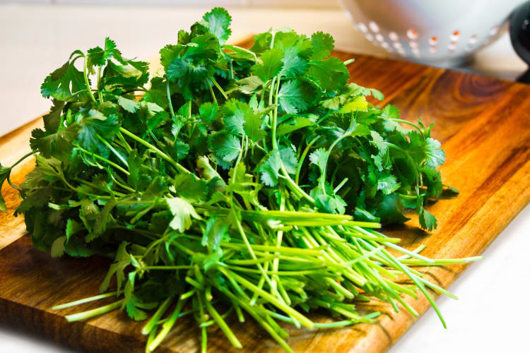 Cilantro on a chopping board