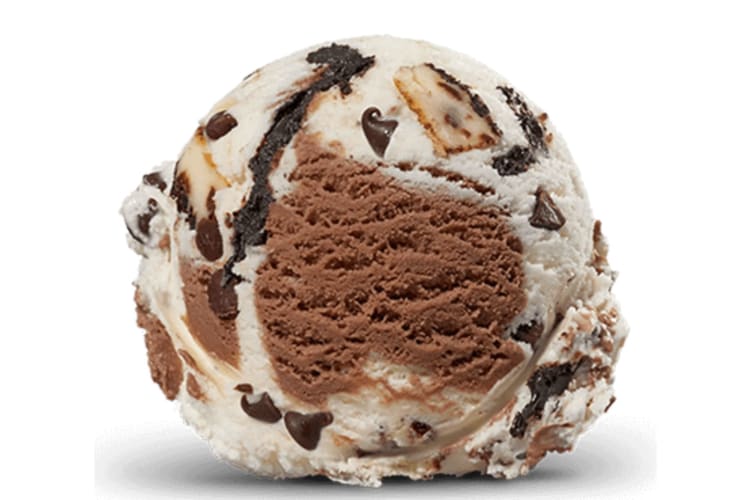 A scoop of Chocolate Chip Cheesecake ice cream.
