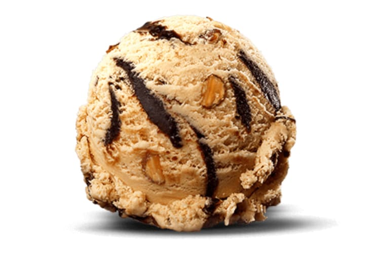 Ice cream with roasted almonds & a chocolate flavored swirl.
