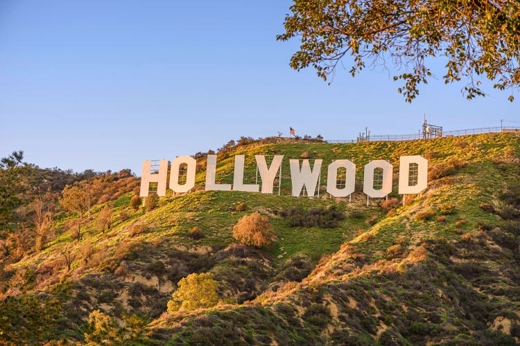 Close-up view of the Hollywood sign
