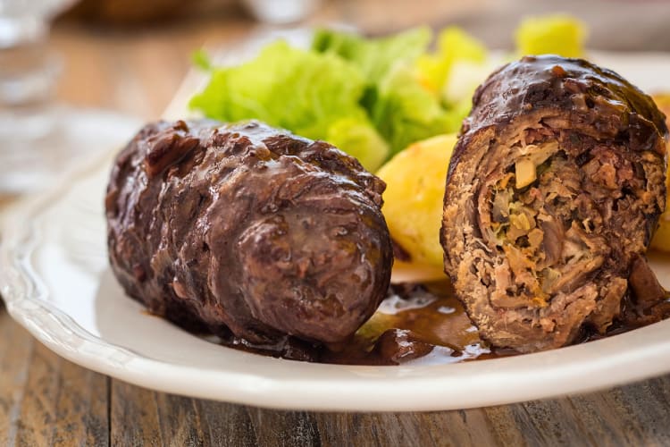 Two pieces of beef rouladen, a German Christmas food