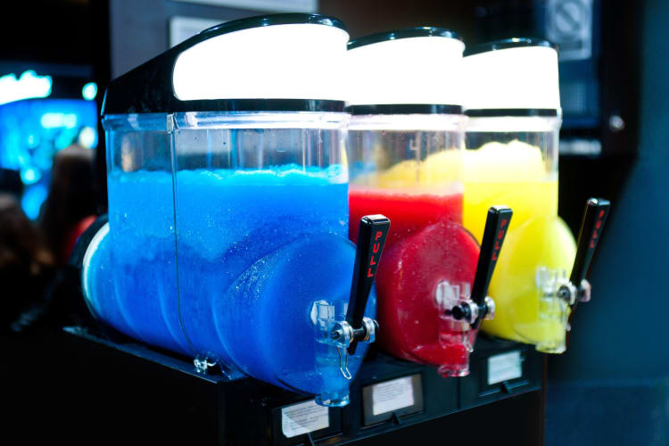 Three different types of slushie in slushie machines