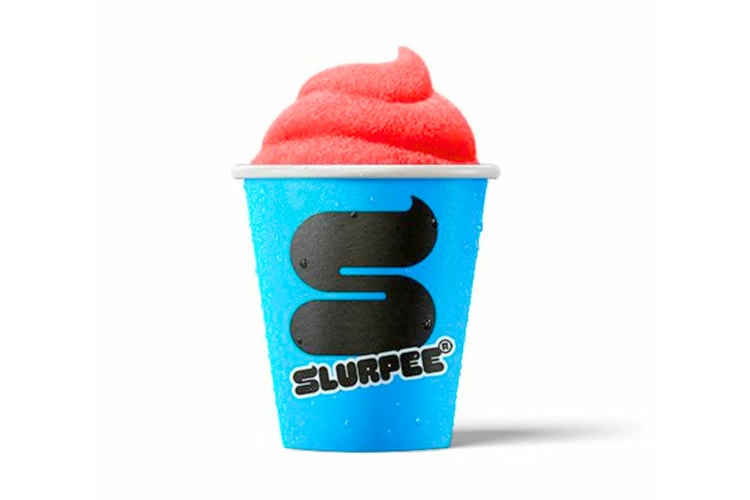 A red Slurpee in a blue cup