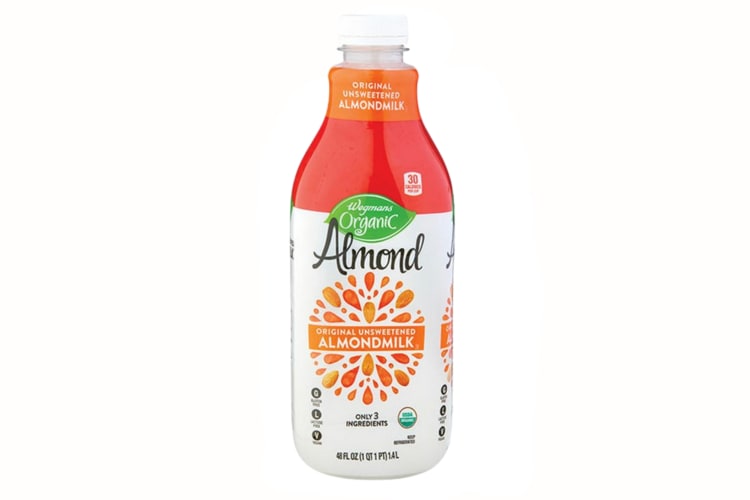 A carton of Wegmans almond milk