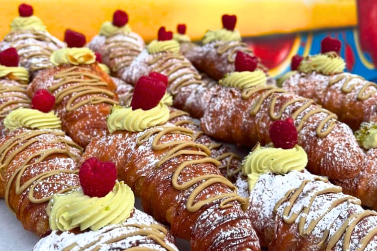 Pistachio cream lobster tails with fresh raspberries