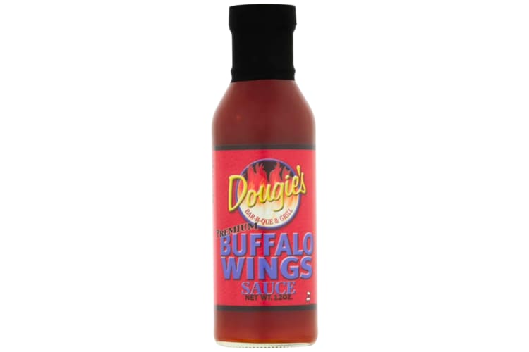 A bottle of Dougie’s Premium Buffalo Wings Sauce