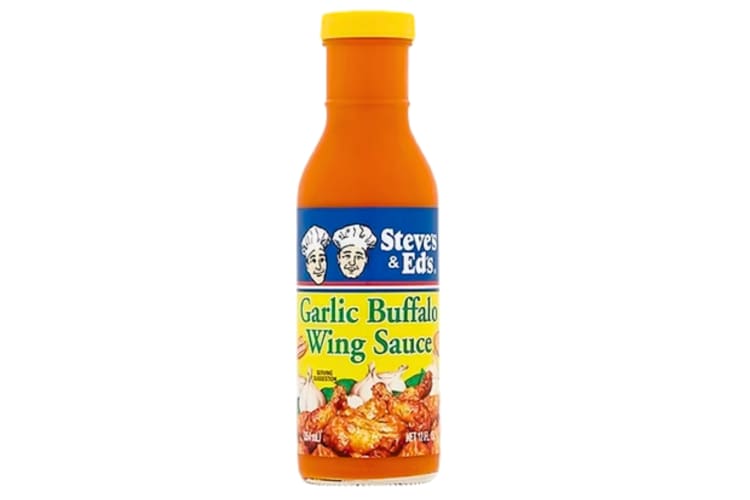 A bottle of Steve’s & Ed’s Garlic Buffalo Wing Sauce