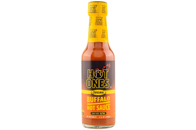 A bottle of Hot Ones Original Buffalo Hot Sauce
