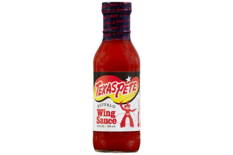 A bottle of Texas Pete Buffalo Wing Sauce
