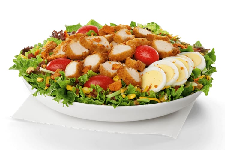 A Cobb salad with breaded chicken from Chick-fil-A