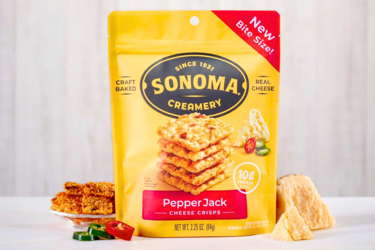 A bag of Sonoma Creamery Pepper Jack Crisps 