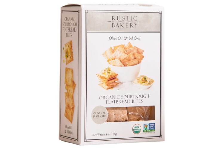 A box of Rustic Bakery olive oil crackers