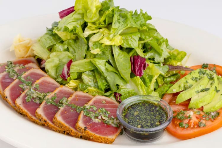 Seared tuna, salad and a dipping sauce