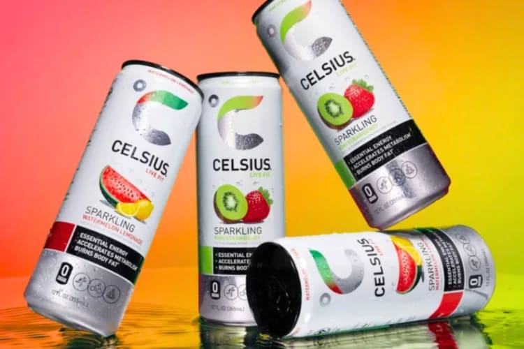 Four cans of Celsius energy drinks