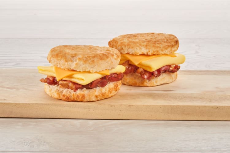 Two fast food breakfast biscuits from Bojangles'