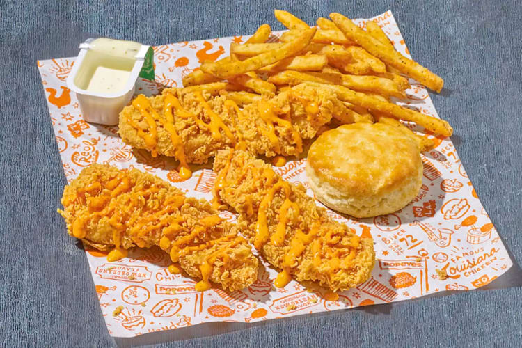 Chicken tenders, fries and a biscuit from Popeyes