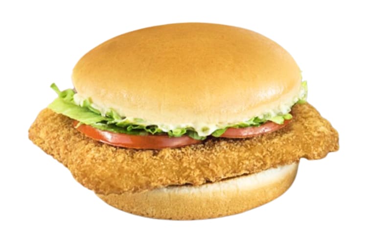 A fish sandwich with panko breaded filet, lettuce and tomato