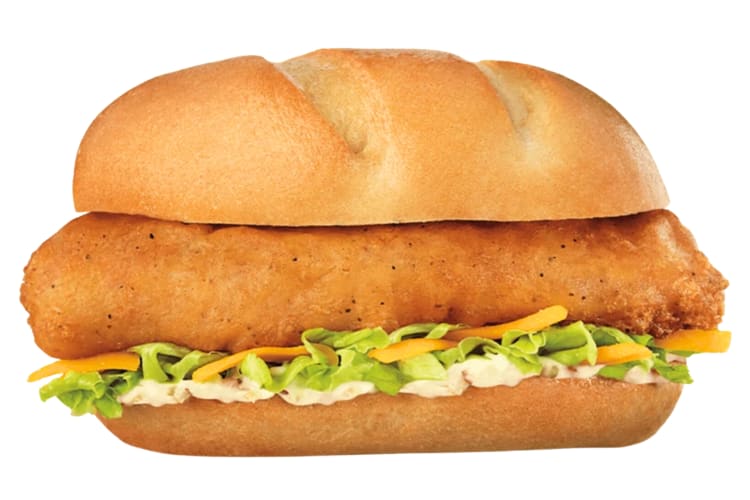 A fish filet and lettuce in a hoagie bun