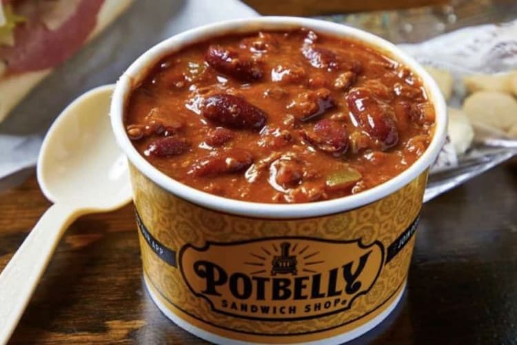 A cup of chili with beans from Potbelly