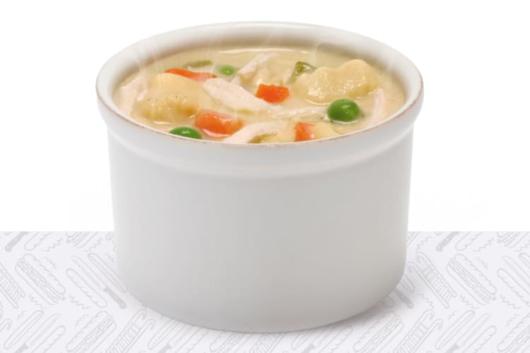 A bowl of chicken noodle soup
