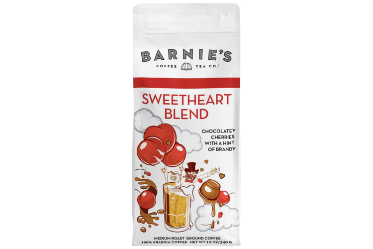 A bag of Barnie's Sweetheart Blend flavored coffee