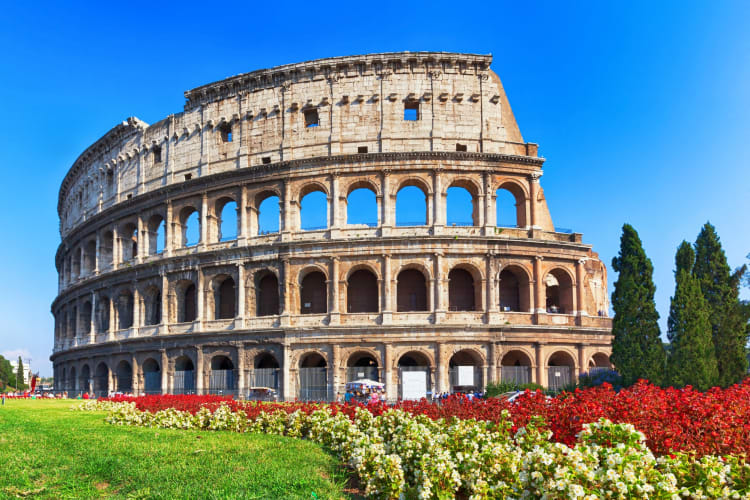 An exterior view of the Colosseum in Rome, Italy