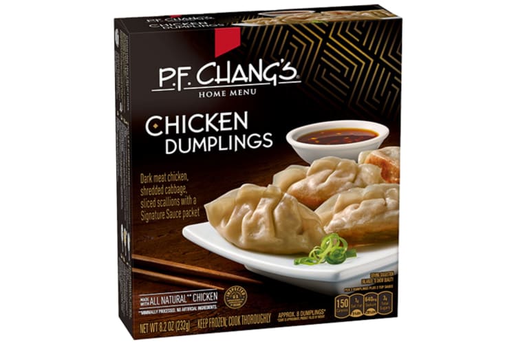 A black box of P.F. Chang's frozen chicken dumplings