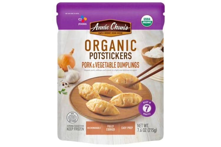 A package of Annie Chun's Organic Pork and Vegetable Dumplings