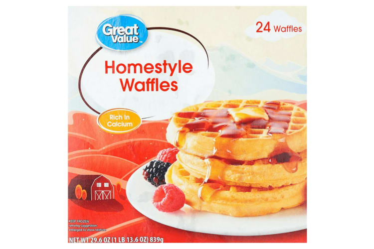 A box of Walmart Great Value Frozen Waffles