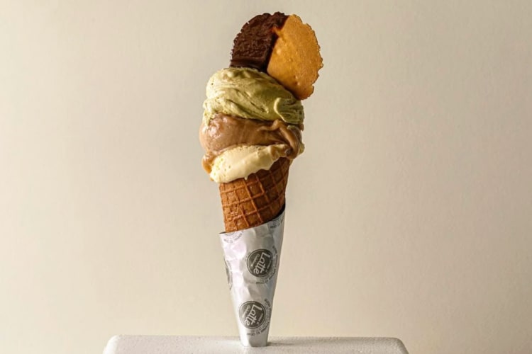A cone with different types of gelato