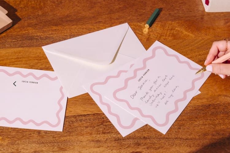 Notecards on a wooden table